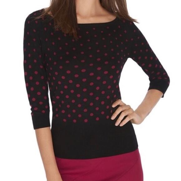 WHBM Black & Polka Dot 3/4 Sleeve Knit Pullover | Sz S - Picture 2 of 7